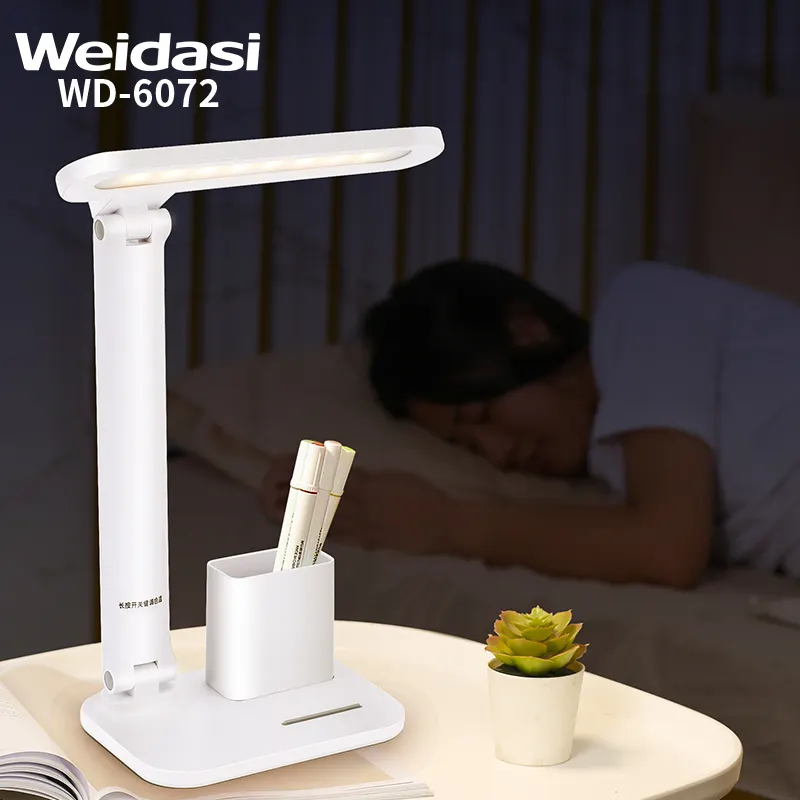Energy saving eye-caring desk top rechargeable desk reading LED table lamp with pencil holder and USB