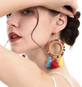 Pendientes de gota de borla de cuentas bohemias étnicas, ropa de fiesta de declaración hecha a mano para mujer, regalo de precio al por mayor a la moda - Product Image 2