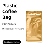 Sac à café à fond plat en matériau laminé avec fermeture éclair latérale et valve de dégazage