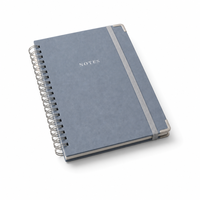 Carnet de notes haut de gamme personnalisé avec logo, bleu poudré, couverture rigide, spirale Wire-O et bande élastique, idéal pour les réunions d'affaires