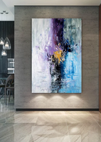 Peinture à l'huile sur toile abstraite faite à la main texturée lourde de feuille d'or bleue de luxe moderne personnalisée pour la décoration d'art de mur de salon de maison