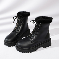 Bottines d'hiver pour femmes avec col en fourrure, lacets, plateforme épaisse, semelle à crampons, bout rond, en cuir PU, bottes de neige noires et beiges