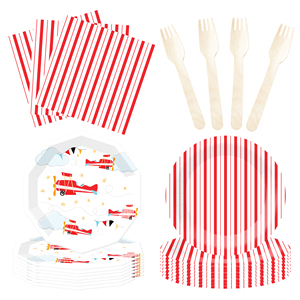 Ensemble de vaisselle jetable en papier pour fête d'anniversaire sur le thème de l'avion DAMAI pour garçon - Product Image 3