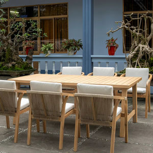 Juego de comedor al aire libre de 7 piezas Mesa de madera con 6 sillones y cojines envueltos en cuerda - Product Image 5