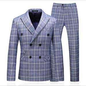 Tuta da uomo doppio petto 3 pezzi tuta da Jogging tuta <span class=keywords><strong>blu</strong></span> Plaid Tech abiti da uomo abiti da lavoro formali - Product Image 6