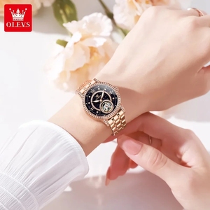 Reloj automático OLEVS 7036 para mujer, diseño hueco con incrustaciones de diamantes, esfera con diseño de cielo estrellado, relojes de marca de lujo para mujer, envío directo. - Product Image 4