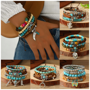 PFT Nuevo Collar <span class=keywords><strong>de</strong></span> Mujer <span class=keywords><strong>de</strong></span> Estilo Vaquero Occidental con Cabeza <span class=keywords><strong>de</strong></span> <span class=keywords><strong>Vaca</strong></span> Turquesa, Diseño <span class=keywords><strong>de</strong></span> Animal, Moderno, Multicapa, Chapado en Plata, con Cuentas <span class=keywords><strong>de</strong></span> Madera y Aleación - Product Image 2