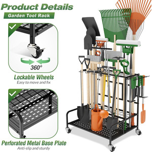 <b>Garden</b> tool organizer, holds 39 tools, patio tool organizer with 12 <b>hooks</b> and broom holder. - Product Image 4