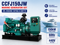 Grupo Electrógeno Diésel Marino SCDC CCFJ150JW de 150kW con AVR, 6CTA8.3-GM175, 1800 RPM y Sistema de Monitoreo Avanzado