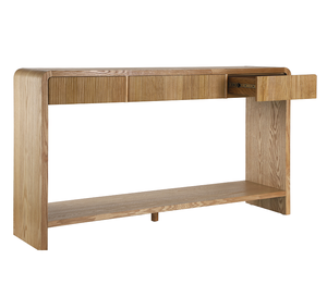 Modern Solid Wood 3-Drawer <b>Console</b> <b>Table</b> with Vertical Slats Edge Design Eco-Friendly for Hotel Bedroom Entryway Hallway Sofa - Product Image 3