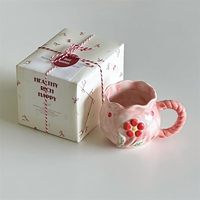 Tasse en Céramique à Café Mignonne Cerise 12 oz avec Anse en Corde Créative pour la Maison et le Bureau, avec Cuillère, Compatible Lave-Vaisselle (Tasse Rose)