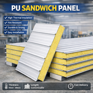 <span class=keywords><strong>Panneau</strong></span> sandwich en polyuréthane PU pour isolation des murs et des toits, 50-200 mm, longueur personnalisée, résistant au feu et à l'eau, écologique, pour entrepôt - Product Image 1