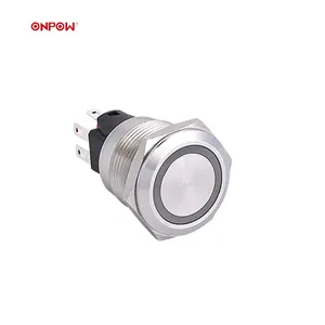 ONPOW-Interruptor de botón redondo de 19mm, pulsador iluminado momentáneo de metal ONPOW6119-11E/S,CE, RoHS