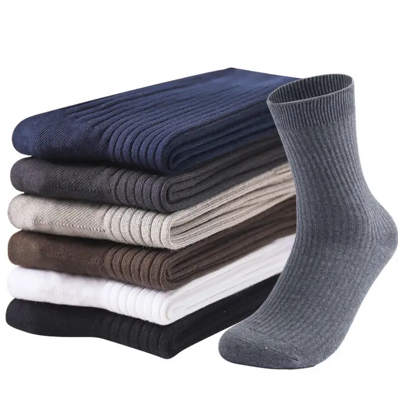 Joychoice Atacado Inverno Super Macio Cozy Mid-calf Longo Listras Verticais na Moda Puro Preto Branco Homens De Negócios Tripulação Meias