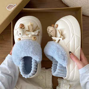 Evergreen Open Toe Half-<b>Slipper</b> for Women's Autumn/Winter <b>Thick</b>-<b>Soled</b> Double-Layer Wool Cotton Anti-Slippery <b>Slippers</b> - Product Image 6