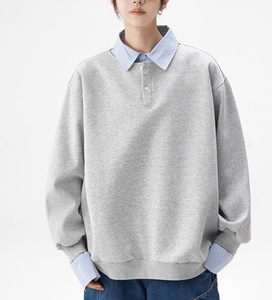 Conjunto de Dos Piezas para <span class=keywords><strong>Hombre</strong></span>, Estilo Retro Americano, Camiseta Polo de Manga Larga, Sudadera Holgada con Contraste de Color Intenso - Product Image 4