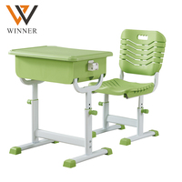 Ensemble Chaise et Bureau d'Étude pour Enfants à Hauteur Réglable, Plateau Fixe, Cadre en Plastique, Siège en PP, Mobilier pour la Maison et la Salle de Classe