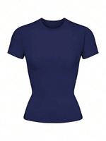 T-shirt court basique uni à manches courtes et col rond, coupe ajustée, décontracté d'été pour femme, style Y2K vintage, streetwear Harajuku