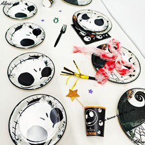 DAMAI Happy Halloween <b>Black</b> Skull Party Supplies Trending Disposable <b>Plates</b> Tableware Paper Napkins Cups <b>Plates</b> - Product Image 4