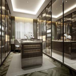 SANTOPOVA Modern Walk-In Wardrobe System with LED Glass Doors and <b>Vanity</b> <b>Unit</b> - Product Image 6