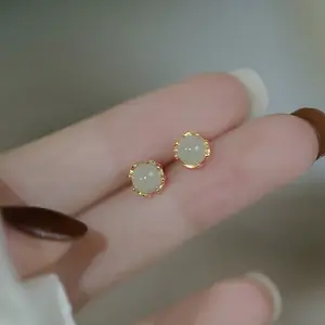 Inimalist-pendientes redondos de 14K para mujer, pendientes redondos de 14K