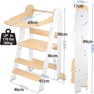 Tour d'apprentissage pour enfant en bois pliable 2 en 1, réglable en hauteur sur 3 niveaux, pour tout-petits de 1,5 à 6 ans - Product Image 6