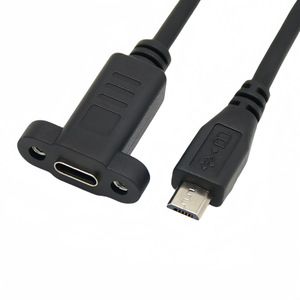 Cable de extensión Micro USB a Tipo C hembra con orificios para tornillos de montaje en panel y conector de datos - Product Image 4