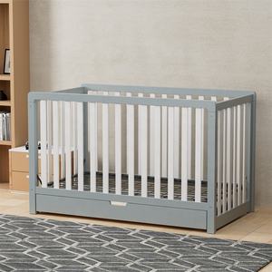 Cuna de Madera Ajustable en Altura con Cajón Grande, Fabricada en Madera de Pino de Nueva Zelanda, Color Gris, Venta al Por Mayor - Product Image 1