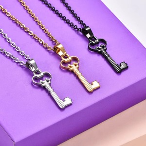 Collier pendentif clé en acier inoxydable mignon pour femme, breloques punk hip-hop, chaîne de cou, fournitures et accessoires de fabrication de bijoux en métal - Product Image 4
