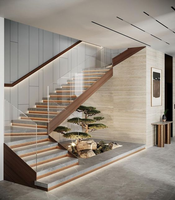 CBMMart personnalisé intérieur droit bois bande de roulement garde-corps en verre moderne escalier flottant escalier avec lumière LED