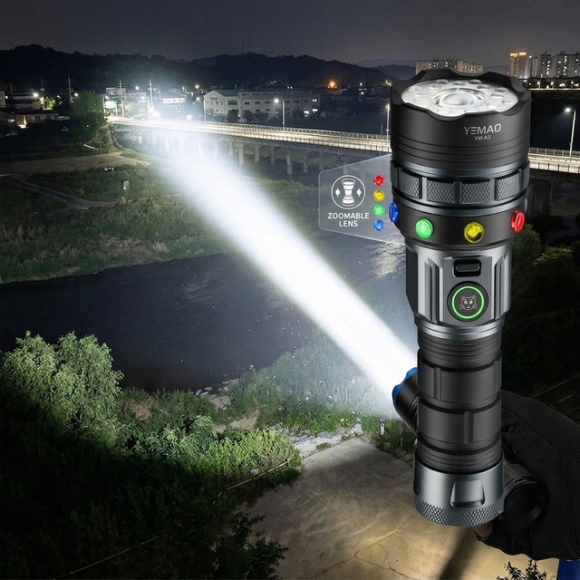 Strong Light Tactical Troch Handheld Searchlight Multifunctional 26650 Rechargeable LED Zoomable Flashlight