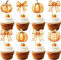 Décorations de cupcakes en forme de citrouille, pics à cupcakes avec nœuds, petites citrouilles pour la fête prénatale, décoration pour Thanksgiving, fête d'anniversaire ou fête prénatale d'automne