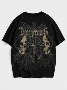 T-shirt décontracté pour homme à col rond et manches courtes avec imprimé crâne, fabrication directe, personnalisation disponible. F10 - Product Image 4