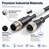 Cable Industrial M12 con Codificación A de 5 Pines Macho a Hembra, Cable de Sensor Circular SFTP con Doble Blindaje IP67 IP68 a Prueba de Agua
