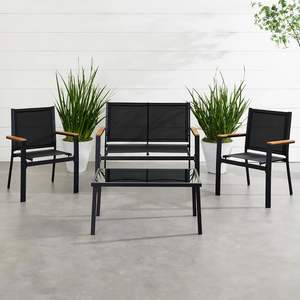 4 Piece Outdoor Textilene Patio Conversation Set Loveseat <b>Chairs</b> Coffee <b>Table</b> Steel Frame Furniture - Product Image 2