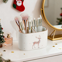 Porte-stylo ovale en cuir PU avec motif cerf coloré, organiseur de bureau pour fournitures de bureau, cadeau de Noël et décoration intérieure