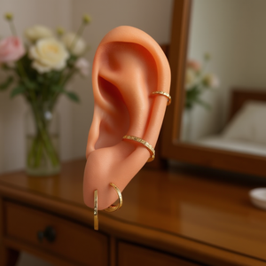 Orecchini a Cerchio in Lega Dorata 6 7 8 9 mm con Cristalli Geometrici e Strass, Gioielli Unisex alla Moda - Product Image 2