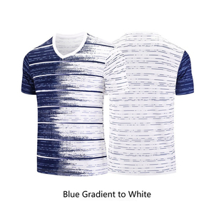 T-shirt d'entraînement à col en V rayé dégradé pour homme, séchage rapide, respirant, évacuation de l'humidité, logo personnalisable, manches courtes, 100% coton - Product Image 1
