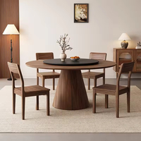 Table à manger ronde de haute qualité, style luxe léger, plateau tournant, en noyer noir massif.