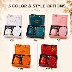 Juego de Tazas de Cerámica Rojas para Regalo Corporativo de Navidad y Año Nuevo, con Calentador de Tazas Eléctrico, Tapa, Cuchara, Logotipo Personalizado, Caja de Regalo Navideña - Product Image 2