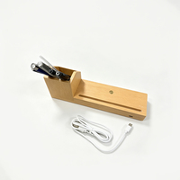 Porte-stylo multifonctionnel en bois à LED, à piles, avec commande tactile, lumière blanc chaud, veilleuse à intensité variable, organisateur de rangement DIY