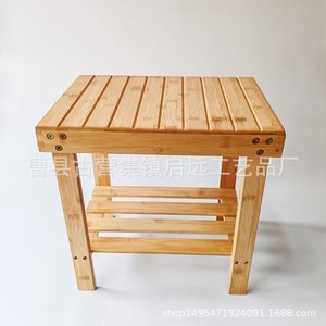 Tabouret de douche en bambou avec étagère de rangement 40x28x40cm, bois massif, utilisation intérieure et extérieure - Product Image 5