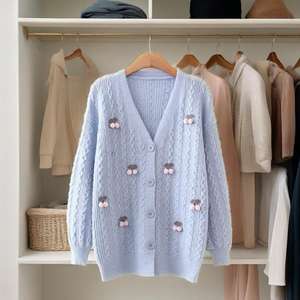 Cardigan Mori pour fille, style littéraire et artistique, petit pull frais, motif cerise en 3D - Product Image 6