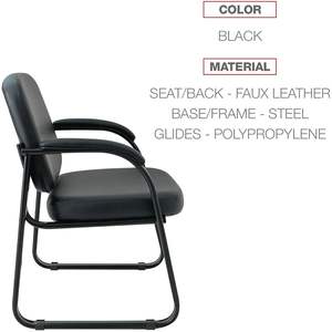 Chaise d'appoint Alera Genaro Series 25'' x 24,80'' x 33,66'' en similicuir noir à dossier semi-haut avec base en forme de traîneau et base de dossier noire - Product Image 3