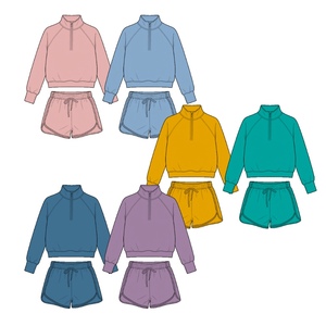Set Sportivo Scolastico per Ragazze, Felpa con Mezza Zip in Misto <span class=keywords><strong>Cotone</strong></span>, <span class=keywords><strong>Pantaloncini</strong></span> con Tasche, Abbigliamento Casual per Bambine, Fornitura per Ordini all'Ingrosso - Product Image 2