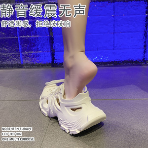 รองเท้าลุยน้ำ เชือกผูกรองเท้าถอดออกได้ ระบายอากาศได้ดี แบบโปร่ง สำหรับกีฬากลางแจ้ง รองเท้าชายหาด ส้นเตี้ย พื้นหนา สีพื้น - Product Image 4