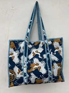 Bolsa de Transporte Acolchada de Algodón, Reutilizable, con Estampado de Bloques Tradicionales, Bolso de Mano para Compras y Viajes - Product Image 6