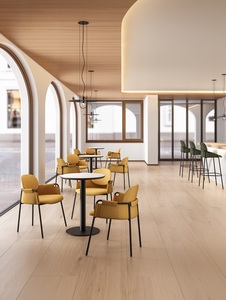 <span class=keywords><strong>Fauteuil</strong></span> rembourré <span class=keywords><strong>jaune</strong></span> moutarde moderne avec pieds en métal noir pour café - Product Image 5