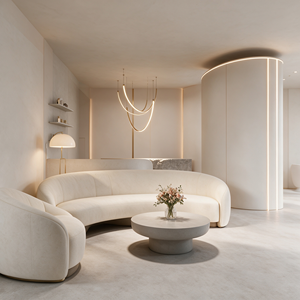 Muebles Completos para Salón de Belleza con Renderizado 3D Personalizado, Muebles Modernos de Estilo Minimalista Crema para Recepción y Sala de Espera de Spa - Product Image 2