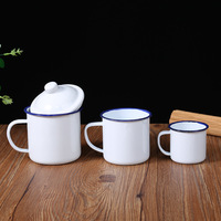 Mug à thé émaillé de style américain 1200 ml avec couvercle et poignée métallique, sans danger pour les aliments, pour la maison et le bureau, créatif, écologique, accessoires variés